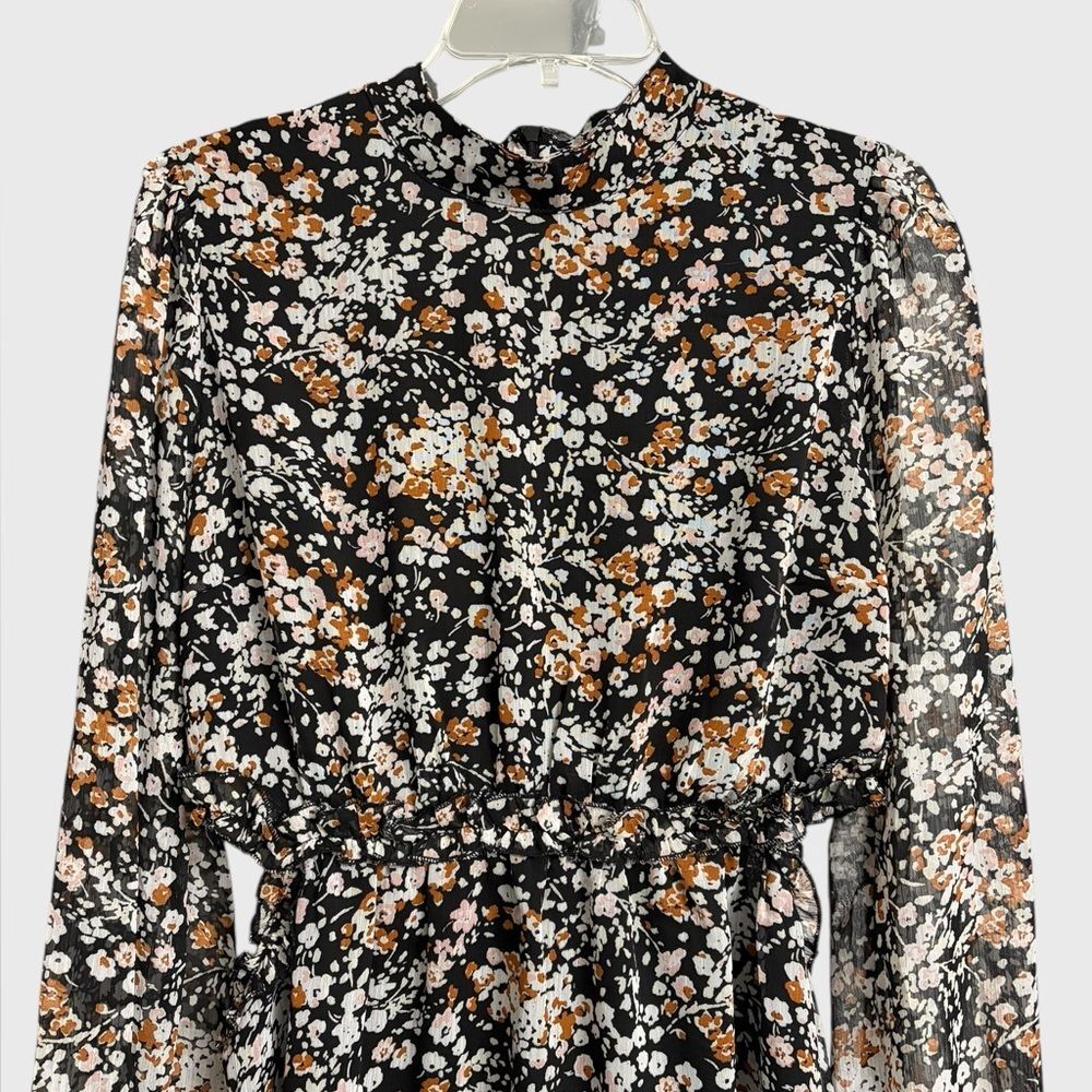 Lulus Autumn Bliss Floral Print Cutout Mini Dress Size L Long Sleeve Evening - Picture 6 of 16